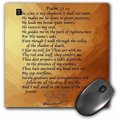 3dRose LLC 8 x 8 x 0.25 Inches Mouse Pad, Psalm 23.''The Lord is My Shepherd'' on a Golden Background with Two Small Lambs (mp_58716_1)