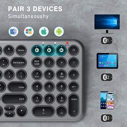 Multi-Device Bluetooth Keyboard, Jelly Comb Wireless Slim Rechargeable Keyboard with Round Keycaps for Laptop PC Tablet Smartphone Windows/MAC OS/Android/iOS System-B45B-2- Black and Gray