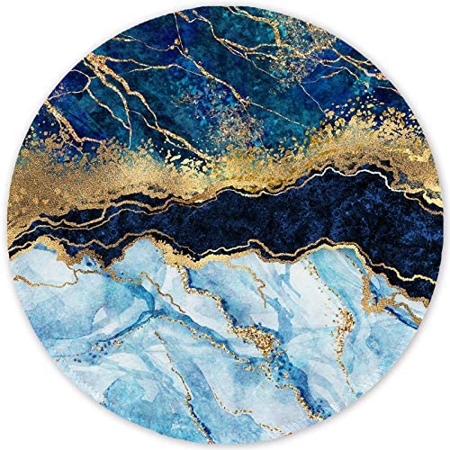 ITNRSIIET [20% Larger] Mouse Pad with Stitched Edge Premium-Textured Mouse Mat Waterproof Non-Slip Rubber Base Round Mousepad for Laptop PC Office 8.7×8.7×0.12 inches, Blue Cracked Marbling