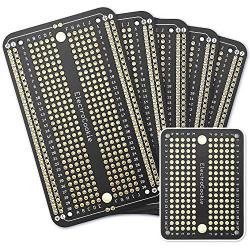 ElectroCookie Prototype PCB Solderable Breadboard for Electronics Projects Compatible for DIY Arduino Soldering Projects, Gold-Plated (5 Pack + 1 Mini Board, Matte Black)