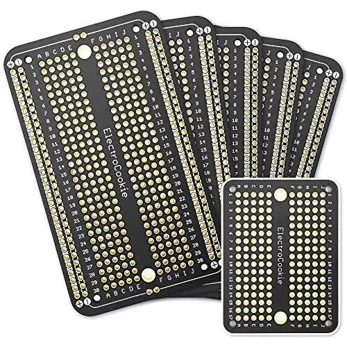 ElectroCookie Prototype PCB Solderable Breadboard for Electronics Projects Compatible for DIY Arduino Soldering Projects, Gold-Plated (5 Pack + 1 Mini Board, Matte Black)