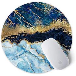 ITNRSIIET [20% Larger] Mouse Pad with Stitched Edge Premium-Textured Mouse Mat Waterproof Non-Slip Rubber Base Round Mousepad for Laptop PC Office 8.7×8.7×0.12 inches, Blue Cracked Marbling
