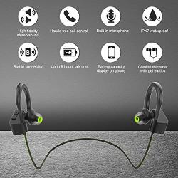 LETSCOM Bluetooth Headphones V5.0 IPX7 Waterproof, Wireless Sport Earphones, HiFi Bass Stereo Sweatproof Earbuds W/Mic, Noise Cancelling Headset for Workout, Running, Gym, 8 Hours Play time