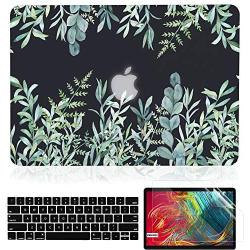iDonzon Case for MacBook Pro 13 inch A2338 A2289 A2251, 2020 Release, Matte Black Hard Cover & Transparent Keyboard Cover & Screen Protector Compatible with Mac Pro 13.3 with Touch ID - Green Plants