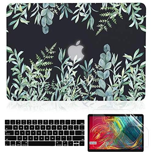 iDonzon Case for MacBook Pro 13 inch A2338 A2289 A2251, 2020 Release, Matte Black Hard Cover & Transparent Keyboard Cover & Screen Protector Compatible with Mac Pro 13.3 with Touch ID - Green Plants