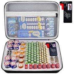Battery Organizer, Batteries Storage Case with Tester, Containers Box Holder Bag fits for AA AAA AAAA 9V C D Lithium 3V(Not Includes Batteries)