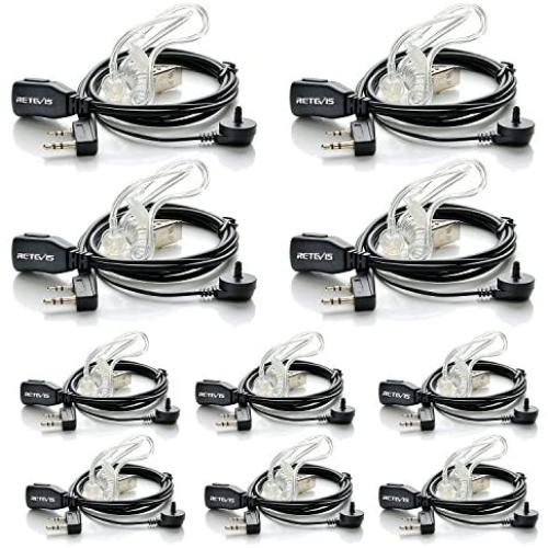 Retevis Walkie Talkies Earpiece with Mic 2 Pin Acoustic Tube Headset for Baofeng UV-5R Retevis H-777 RT1 RT21 RT22 Arcshell AR-5 2 Way Radio (10 Pack)