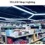 JESLED 8FT LED Shop Light Fixtures - 72W 9000LM, 6500K (Super Bright White), 8 Foot T8 LED Tube Light Fixture for Garage Warehouse, V Shape, High Output, with On/Off Switch, Plug and Play (6-Pack)