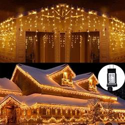 Toodour Icicle Christmas Lights, 432 LED 35.4ft 8 Modes Icicle String Lights with 72 Drops, Window Curtain Fairy Icicle Lights, Icicle Fairy Twinkle Lights for Christmas, Party, Holiday (Warm White)