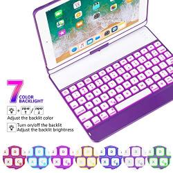 iPad Keyboard Case 9.7 for iPad 2018 (6th Gen) - 2017 (5th Gen) - iPad Pro 9.7 - iPad Air 2 & 1, 7 Color Backlit Keyboard Case/360 Rotate Wireless/BT Keyboard Case with Auto Sleep/Wake Purple