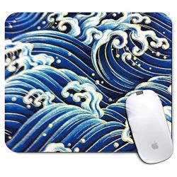 Personalized Rectangle Mouse Pad- Non-Slip Rubber Comfortable Customized Printed Blue Wave Pattern Computer Mouse Pad (9.45x7.87inch)