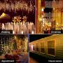 B-right Icicle Lights Outdoor, 32.8ft x 2.6ft 480 LED Christmas Lights Plug in Remote 29V 8 Modes LED String Lights for Christmas Bedroom Party Curtain Outdoor Indoor Wall Decorations, Warm White