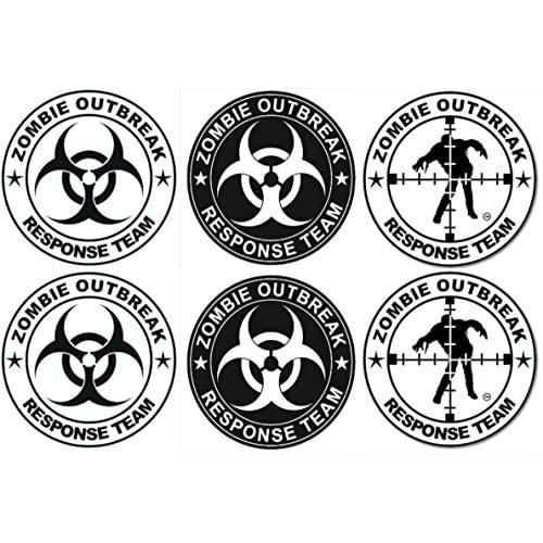 SecurePro Products - 6 Pack of Black & White Premium Quality Zombie Outbreak Response Team 3M Vinyl Decal Stickers - 4 Inches Round
