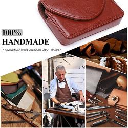 FYY Handmade Premium PU Leather Business Name Card Case Universal Card Holder with Magnetic Closure (Hold 30 pics of Cards) Brown