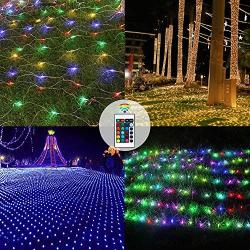 Color Changing Christmas Net Lights 9.8x6.6ft 203 LED Connectable Plug in LED Mesh Lights with Remote for Xmas Tree Lights, Bushes, Wedding, Garden, Indoor, Outdoor Decorations Clearance (Multicolor)