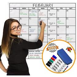 Jumbo Dry Erase Laminated Wall Calendar, Huge 36 Inch by 48 Inch Size, Monthly Planner for Home Office Classroom, Large Date Boxes, Reusable PET Film, Never Folded, 5 Markers, 8 Tacks, 1 Eraser