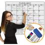 Jumbo Dry Erase Laminated Wall Calendar, Huge 36 Inch by 48 Inch Size, Monthly Planner for Home Office Classroom, Large Date Boxes, Reusable PET Film, Never Folded, 5 Markers, 8 Tacks, 1 Eraser