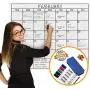 Jumbo Dry Erase Laminated Wall Calendar, Huge 36 Inch by 48 Inch Size, Monthly Planner for Home Office Classroom, Large Date Boxes, Reusable PET Film, Never Folded, 5 Markers, 8 Tacks, 1 Eraser