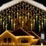 Toodour Christmas Icicle Lights, 29.5ft 360 LED 8 Modes, Window Curtain Fairy Lights with 60 Drops, Led Icicle Fairy Twinkle Lights for Party, Holiday, Wedding Decorations (Warm White)