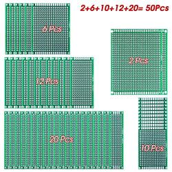 50 Pcs Double Sided PCB Board Prototype Kit Soldering 5 Sizes, Universal Printed Circuit Board for DIY and Electronic Project