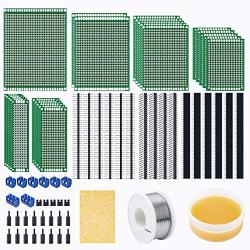 Miuzei PCB Board Prototype Kit for Electronic Projects, Circuit Solder Double-Side Board with 40 Pin 2.54 mm Male to Female Headers Connector, 2P&3P Screw Terminal Block, Solder Flux, Solder Wire