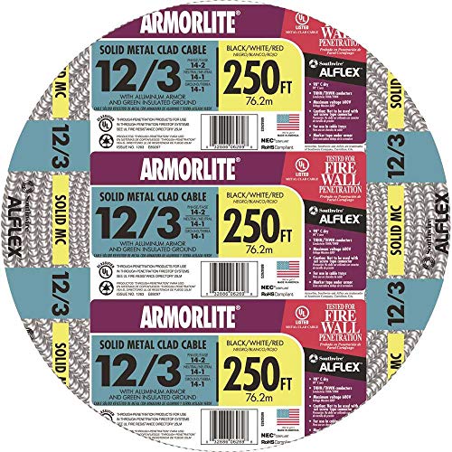 Armor lite Type Mc Aluminum Armored Cable, 12/3, 600 Volts, 250 Ft. Coil