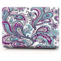 HRH 2 in 1 Paisley Seamless Purple Red Flower Laptop Body Shell PC Hard Case Cover Silicone Keyboard Cover for MacBook Pro 13.3''Retina Display (A1502/A1425)(W/O CD-ROM)Release 2015/2014/2013/end 2012