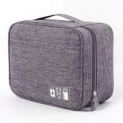 KALIM Cable Organizer Bag, Waterproof Electronic Accessories Soft Case, Traveling Wire Bag for iPad Mini Cables Phone Chargers Adapter Flash Hard Drive and More(Small/Gray)