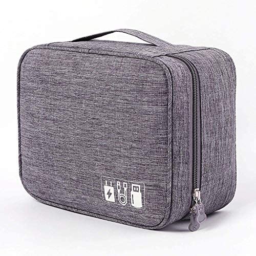KALIM Cable Organizer Bag, Waterproof Electronic Accessories Soft Case, Traveling Wire Bag for iPad Mini Cables Phone Chargers Adapter Flash Hard Drive and More(Small/Gray)