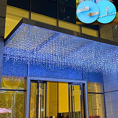 ZIMINGU Icicle Lights, 13FT, 144 LEDs, 8 Modes Christmas Lights Outdoor Connectable Dripping Curtain Decoration String Lights for Wedding Thanksgiving Gazebo Shopping Mall Yard Indoor (Cool White)