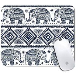 Personalized Rectangle Mouse Pad- Printed Cute Aztec Elephant Pattern Non-Slip Rubber Comfortable Customized Computer Mouse Pad (9.45x7.87inch)