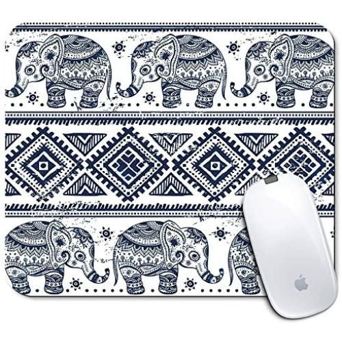Personalized Rectangle Mouse Pad- Printed Cute Aztec Elephant Pattern Non-Slip Rubber Comfortable Customized Computer Mouse Pad (9.45x7.87inch)