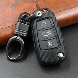 M.JVisun Soft Silicone Rubber Carbon Fiber Texture Case for Audi Flip Car Remote Key Fob Cover for Audi A1 A3 A4 A6 A8 Quattro Q2 Q3 Q7 R8 RS3 RS6 S3 S6 TT TTS Remote Key - Black - Weave Keychain