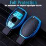 CTRINEWS for Mercedes Key Cover with Leather Keychain, Advanced Soft TPU Surface Leather Grain Key Fob Case for Classic Style Mercedes Benz Smart Key(Blue)