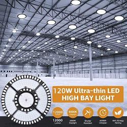 ISKYDRAW 120W LED Garage Lights 12000lm Deformable LED Garage Ceiling Lights Shop Light 6500K Daylight Glow Adjustable High Bay Light for Garage,Warehouse,barn,Support E26/27 Standard Base