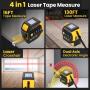 4-in-1 Laser Tape Measure with Level and Crosshairs, 16FT AutoLock Measuring Tape and 130FT Laser Measurement Tool with Large LCD Display, Area, Volume, Pythagorean, Cosine