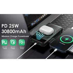 Wireless Portable Charger 30,800mAh 15W Wireless Charging 25W PD QC4.0 Fast Charging Smart LED Display USB-C Power Bank, 4 Output & 2 Input External Battery Pack Compatible with iPhone, Samsung, iPad